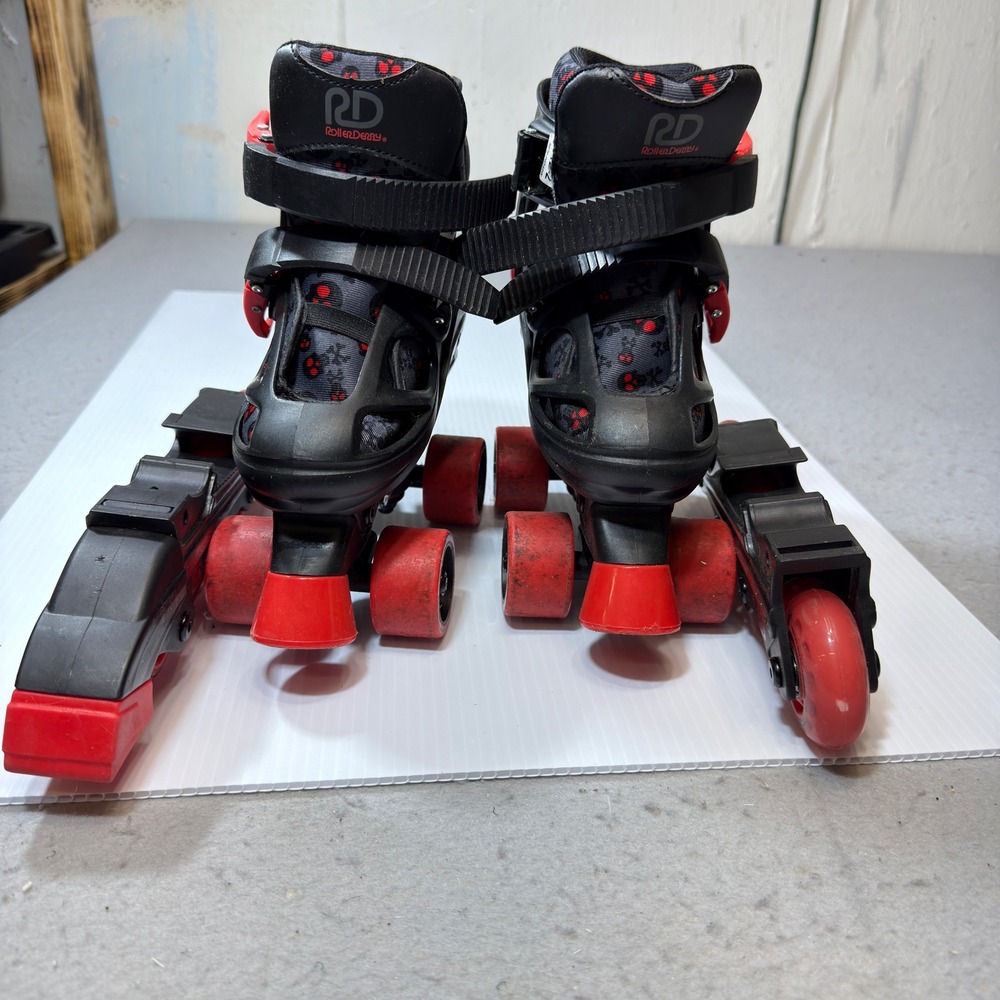 Roller Derby 2-in-1 Skates Kids J12-2 Black Red Skull Quad Inline Good Condition
